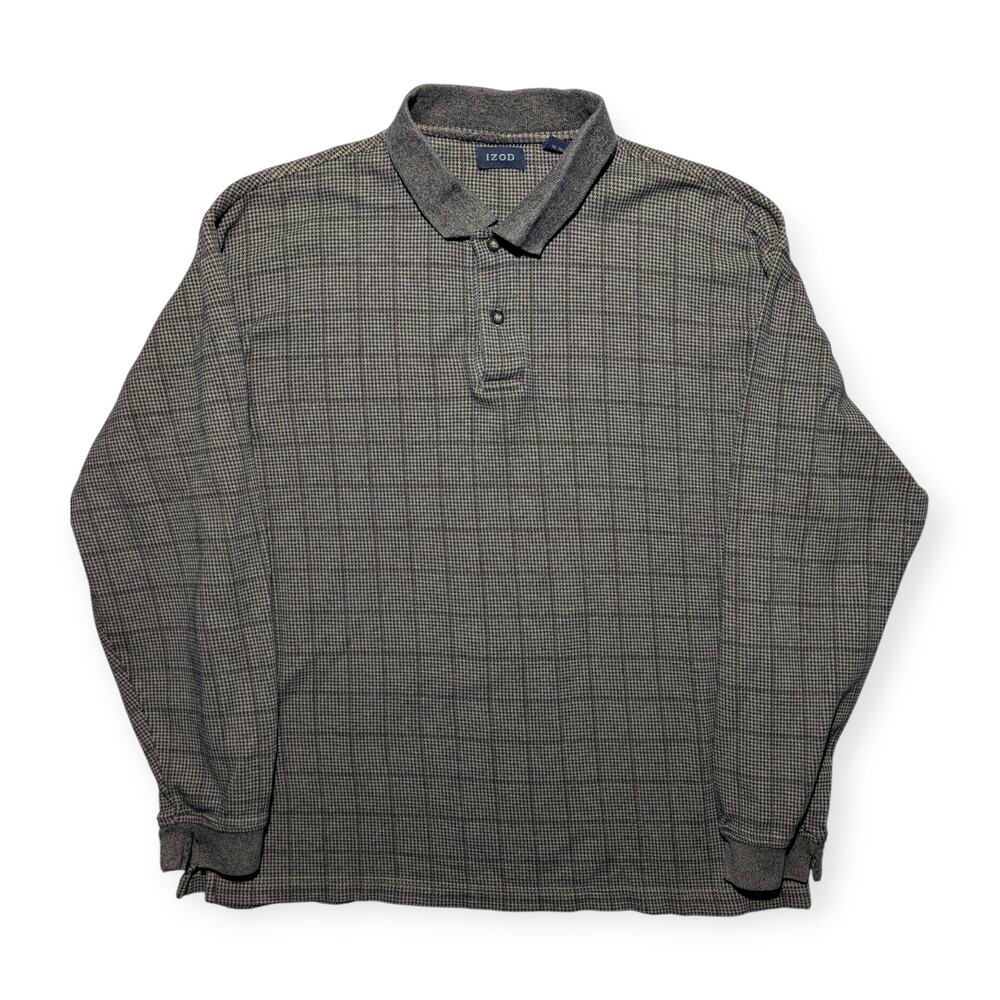 IZOD Long Sleeve Polo Shirt Mens Textured Knit Y2K Dad Grandpa‎ Style